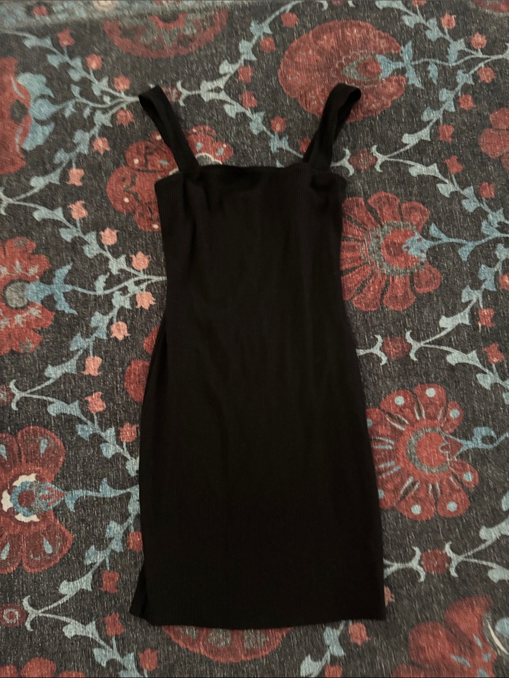 Black Ribbed Square-Neck Bodycon Dress